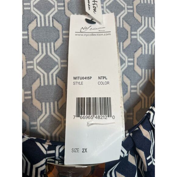 NY Collection Womens Geometric Print Neck Blouse Balloon Short Sleeve Size 2X - Picture 7 of 8